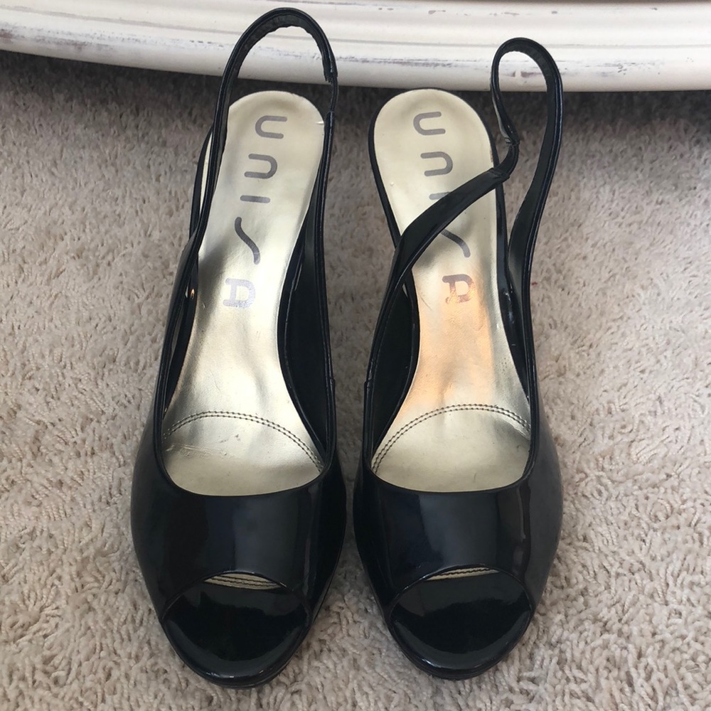 Black patent leather heels